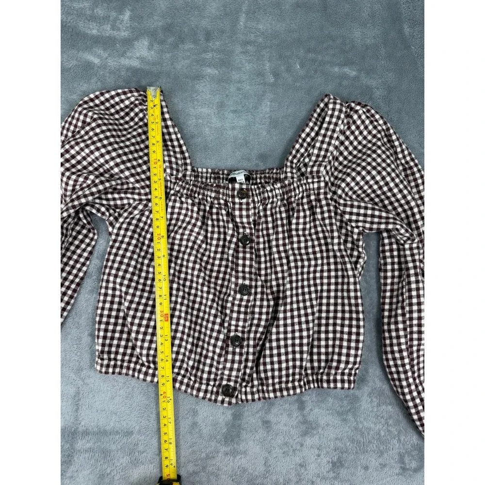 Cottagecore Boho Prairie Madewell Gingham Crop Top Square Neck Puff Sleeve XXS